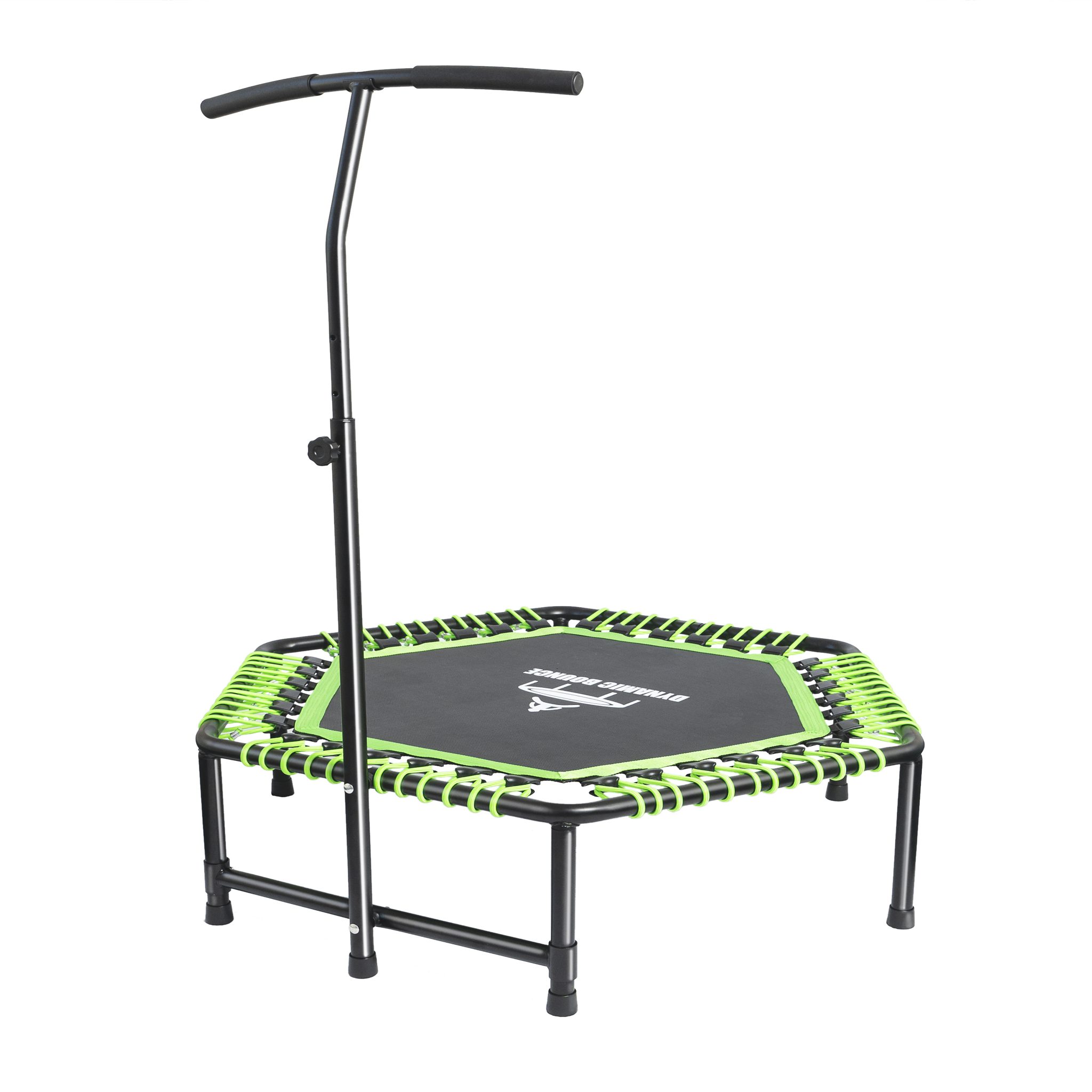 Rebounder Trampoline Black & Green Hex Spring Free Bungee With Handle