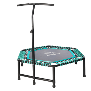 Turquoise Rebounder Mini Trampoline with handle full front view