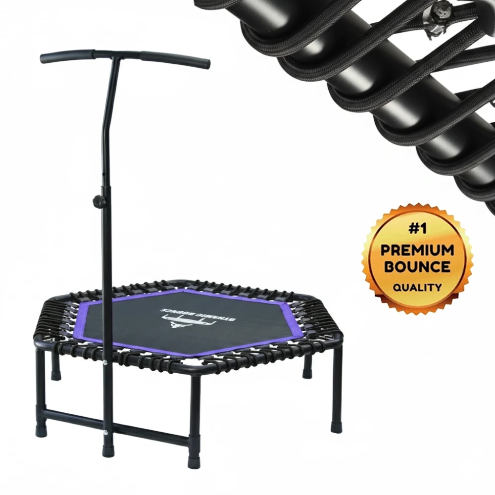 Black and Purple Rebounder Hex Mini Trampoline Spring Free with Adjustable Handle